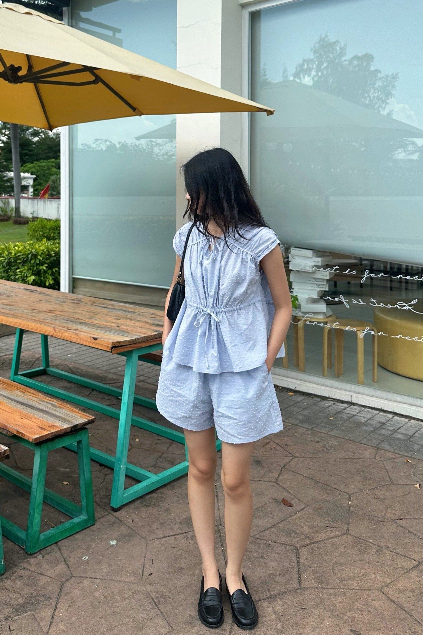  Set áo kiểu Nữ vải poplin thêu họa tiết có chi tiết nơ trang trí 