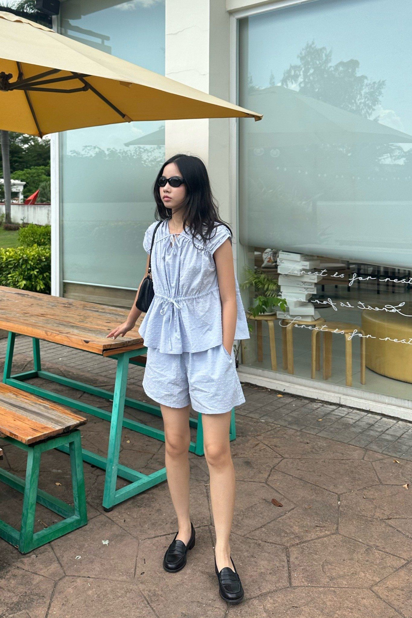 Set áo kiểu Nữ vải poplin thêu họa tiết có chi tiết nơ trang trí 
