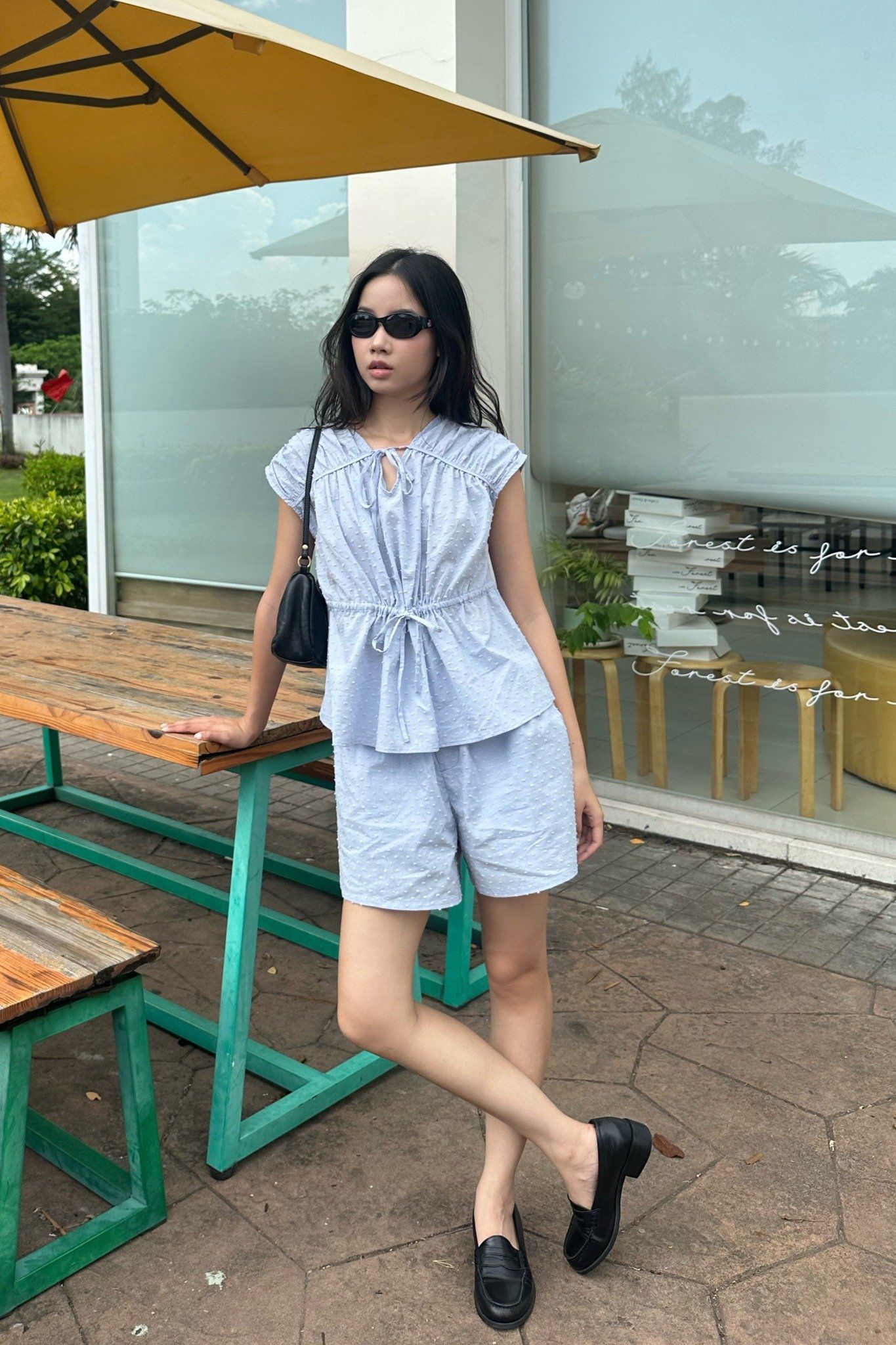  Set áo kiểu Nữ vải poplin thêu họa tiết có chi tiết nơ trang trí 