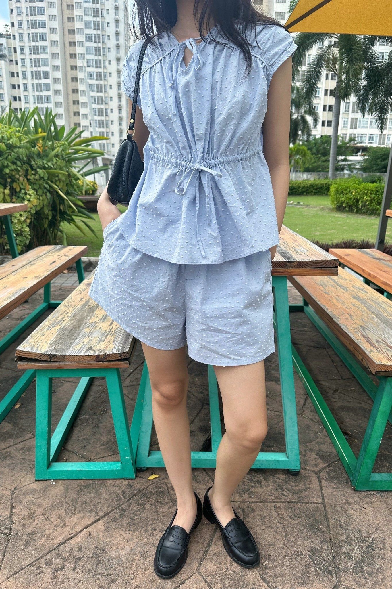  Set áo kiểu Nữ vải poplin thêu họa tiết có chi tiết nơ trang trí 
