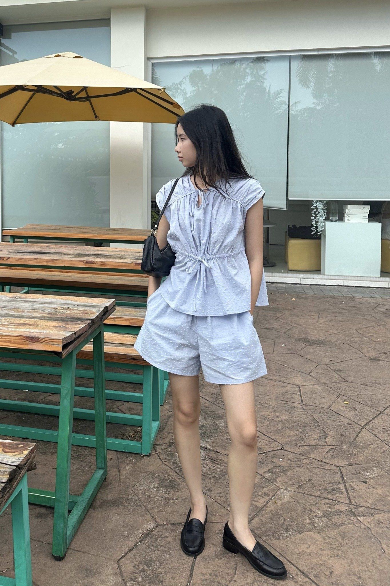  Set áo kiểu Nữ vải poplin thêu họa tiết có chi tiết nơ trang trí 