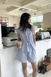  Set áo kiểu Nữ vải poplin thêu họa tiết có chi tiết nơ trang trí 
