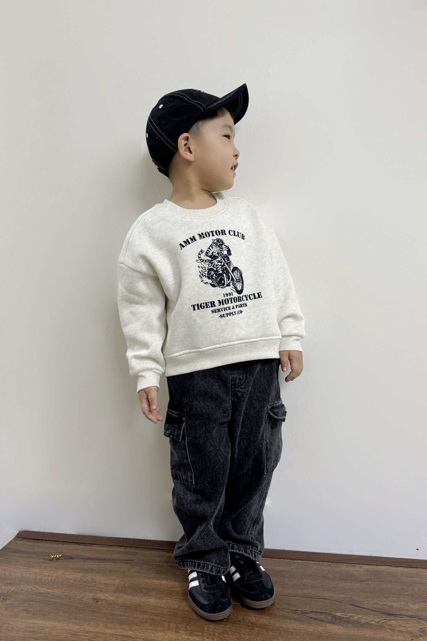  Áo nỉ bé trai dáng Boxy in họa tiết Tiger Motorcycle 