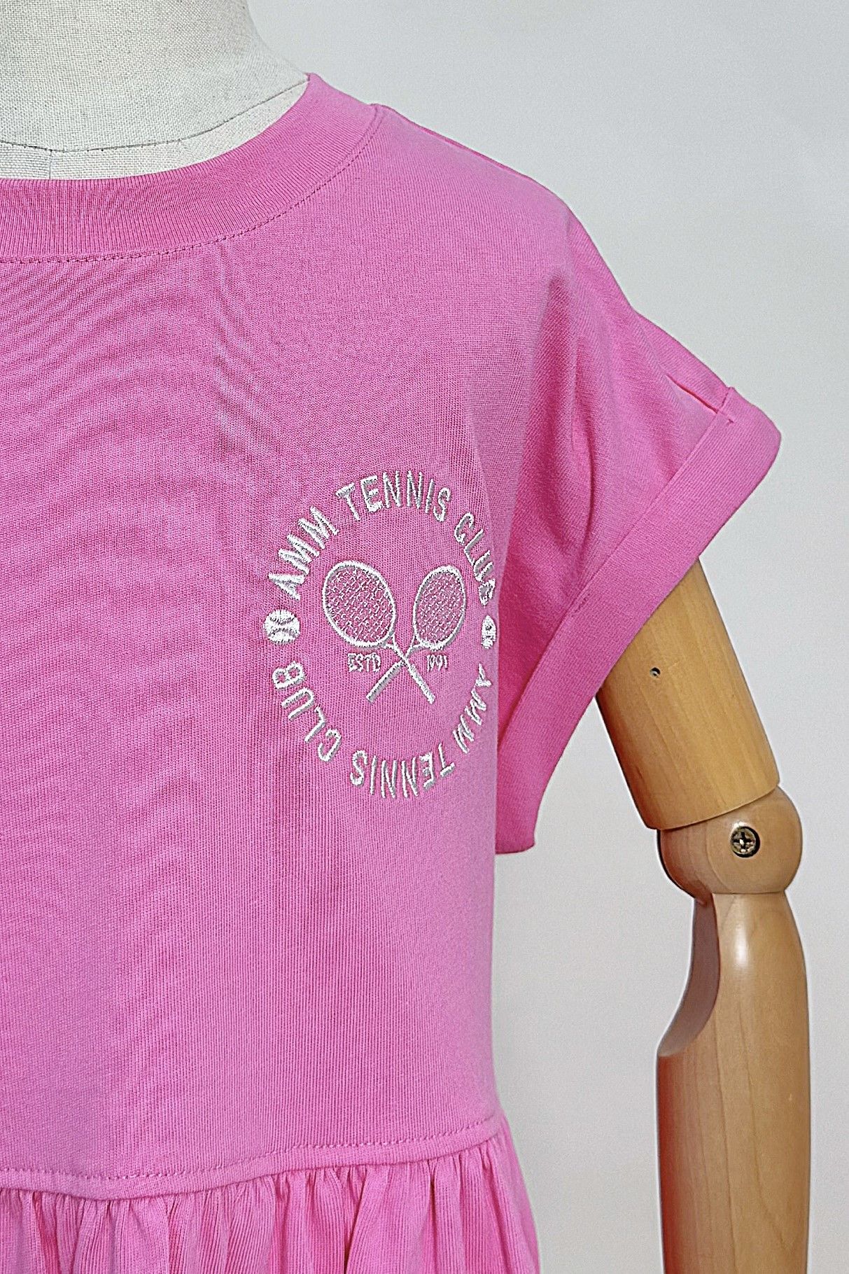  Đầm cotton bé gái tay ngắn dáng A-line thêu họa tiết 