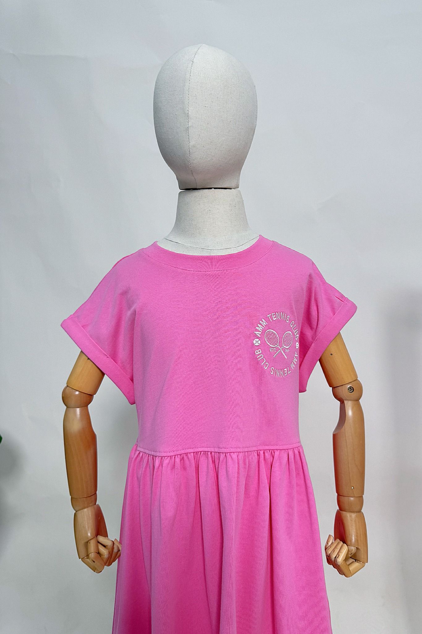  Đầm cotton bé gái tay ngắn dáng A-line thêu họa tiết 