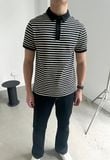  Áo polo nam dáng regular phối bo khác màu họa tiết kẻ 