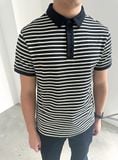  Áo polo nam dáng regular phối bo khác màu họa tiết kẻ 