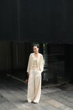  Áo kiểu Nữ dài tay dáng ngắn cổ V vải cotton thô 