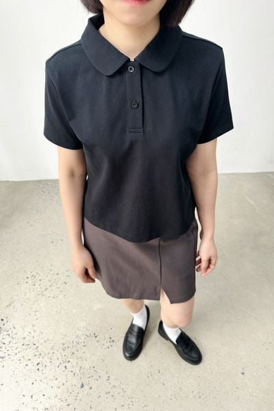  Áo polo nữ dáng Boxy crop vải Pique 