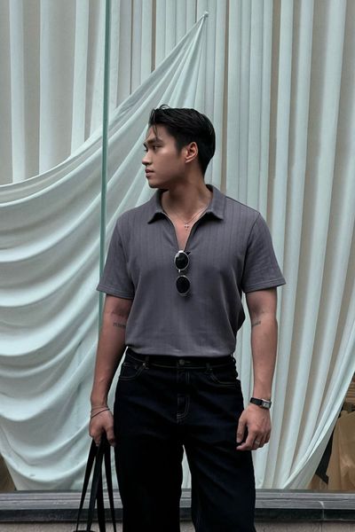  Áo polo Nam vải French Tery mỏng phối Zip cổ 