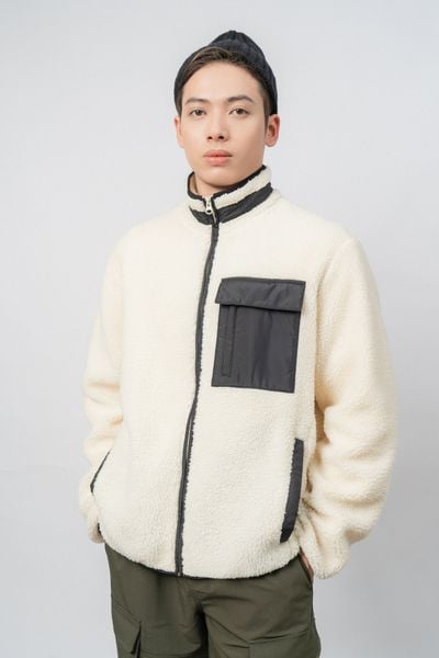  Áo khoác nam phối màu giả lông cừu 