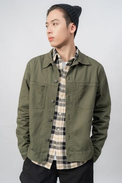  Áo khoác vải twill khaki 4 túi 