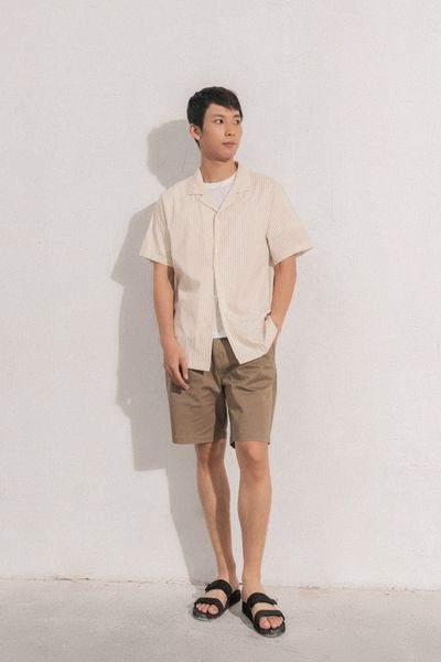  Quần shorts nam vải khaki phối cạp chun RC 