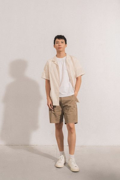  Quần shorts nam vải khaki phối cạp chun RC 