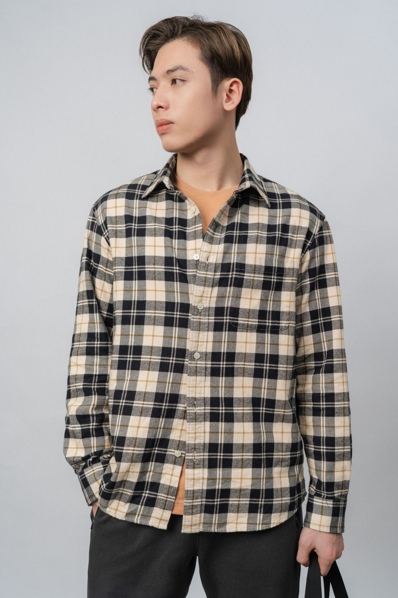  Áo sơ mi nam flannel kẻ có túi ngực 