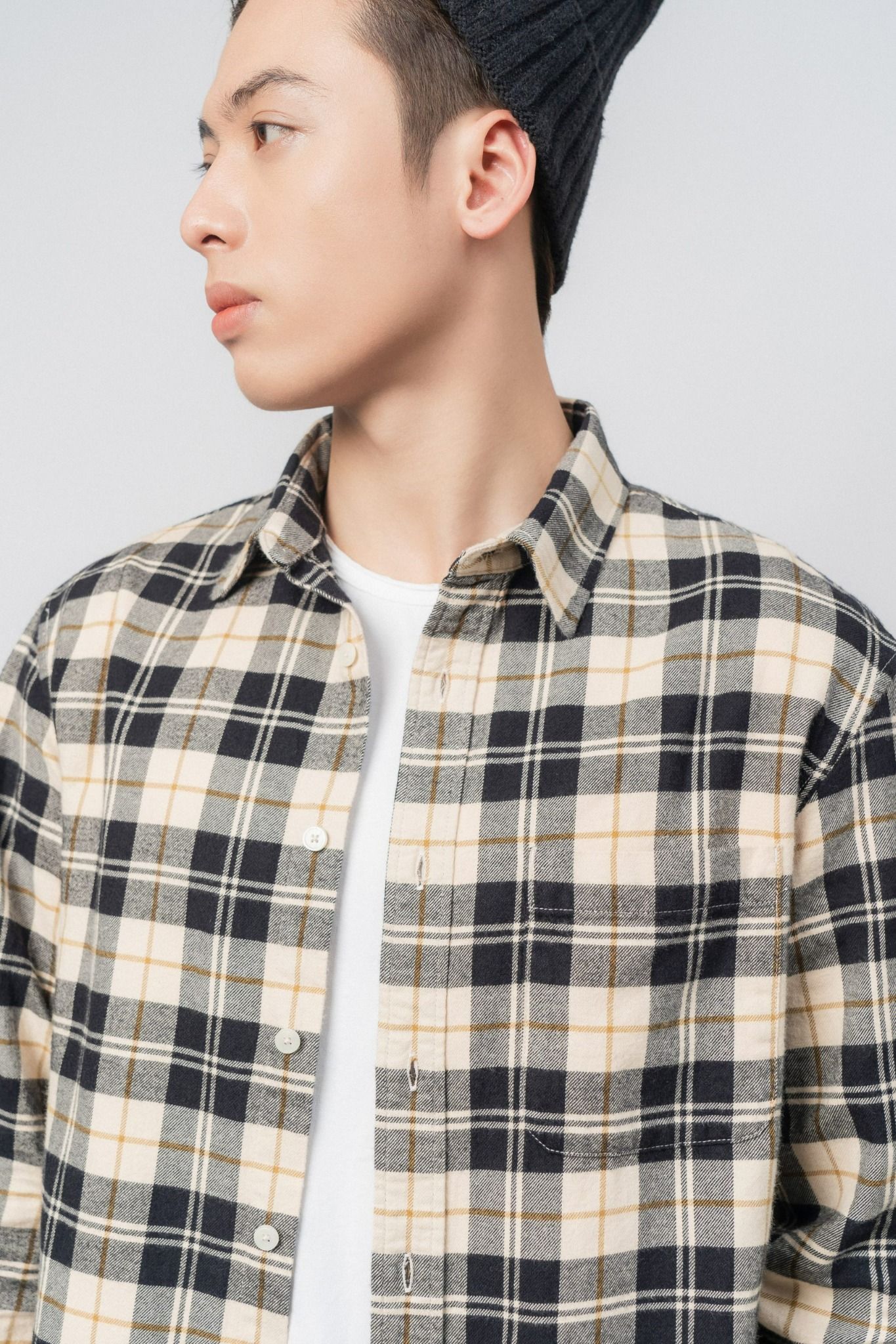  Áo sơ mi nam flannel kẻ có túi ngực 