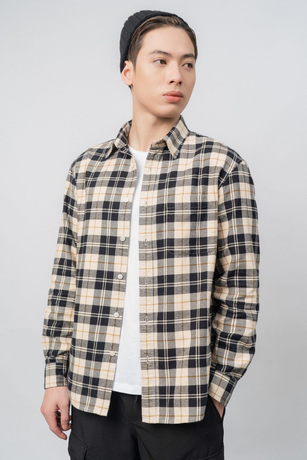  Áo sơ mi nam flannel kẻ có túi ngực 