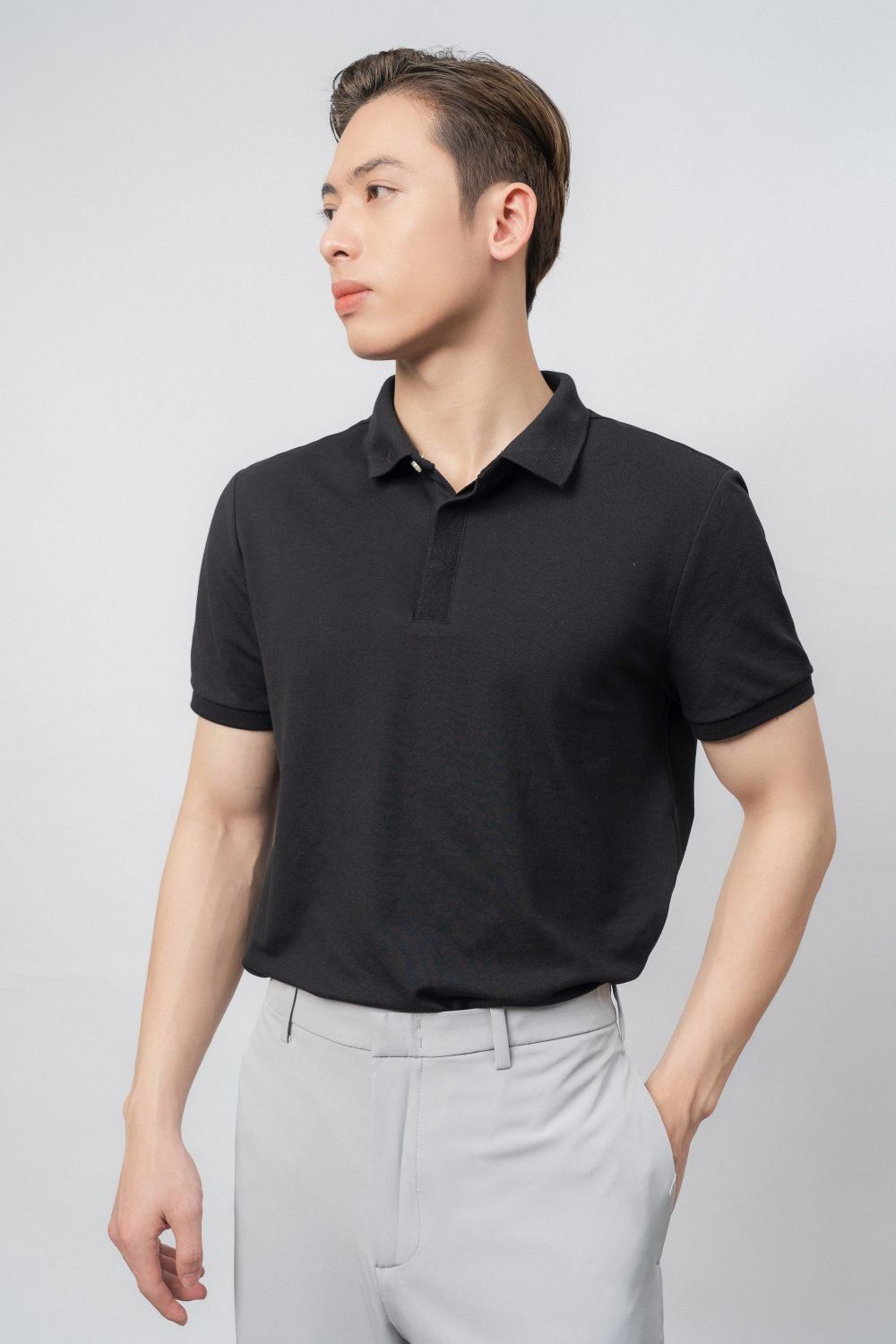  Áo polo nam nẹp khuy rib vải pique 
