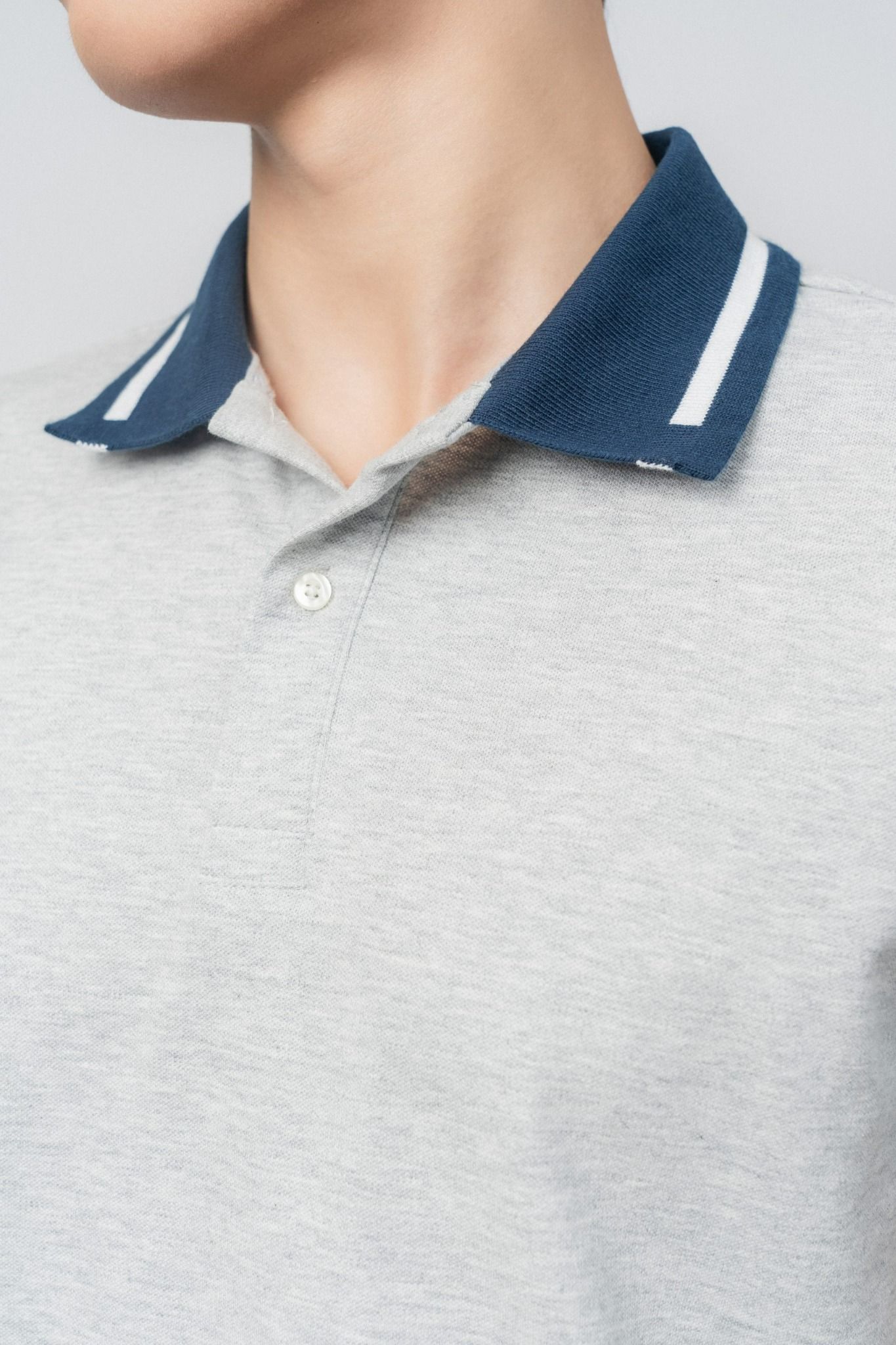  Áo polo nam cổ phối kẻ vải pique 