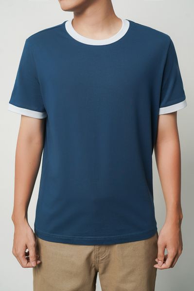  Áo phông nam phối màu bo vải cotton hữu cơ 