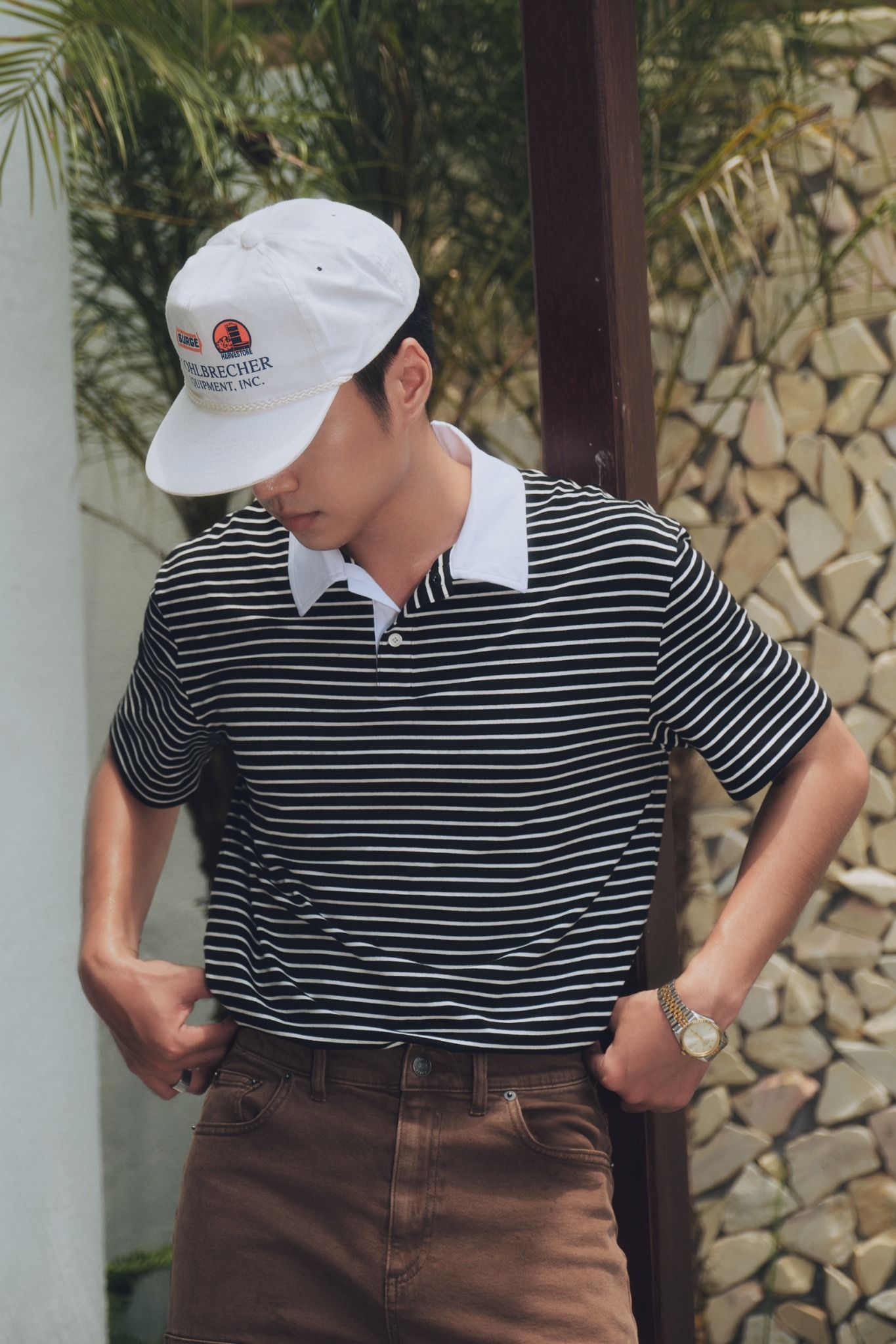  Áo polo Nam vải cotton kẻ dáng regular 
