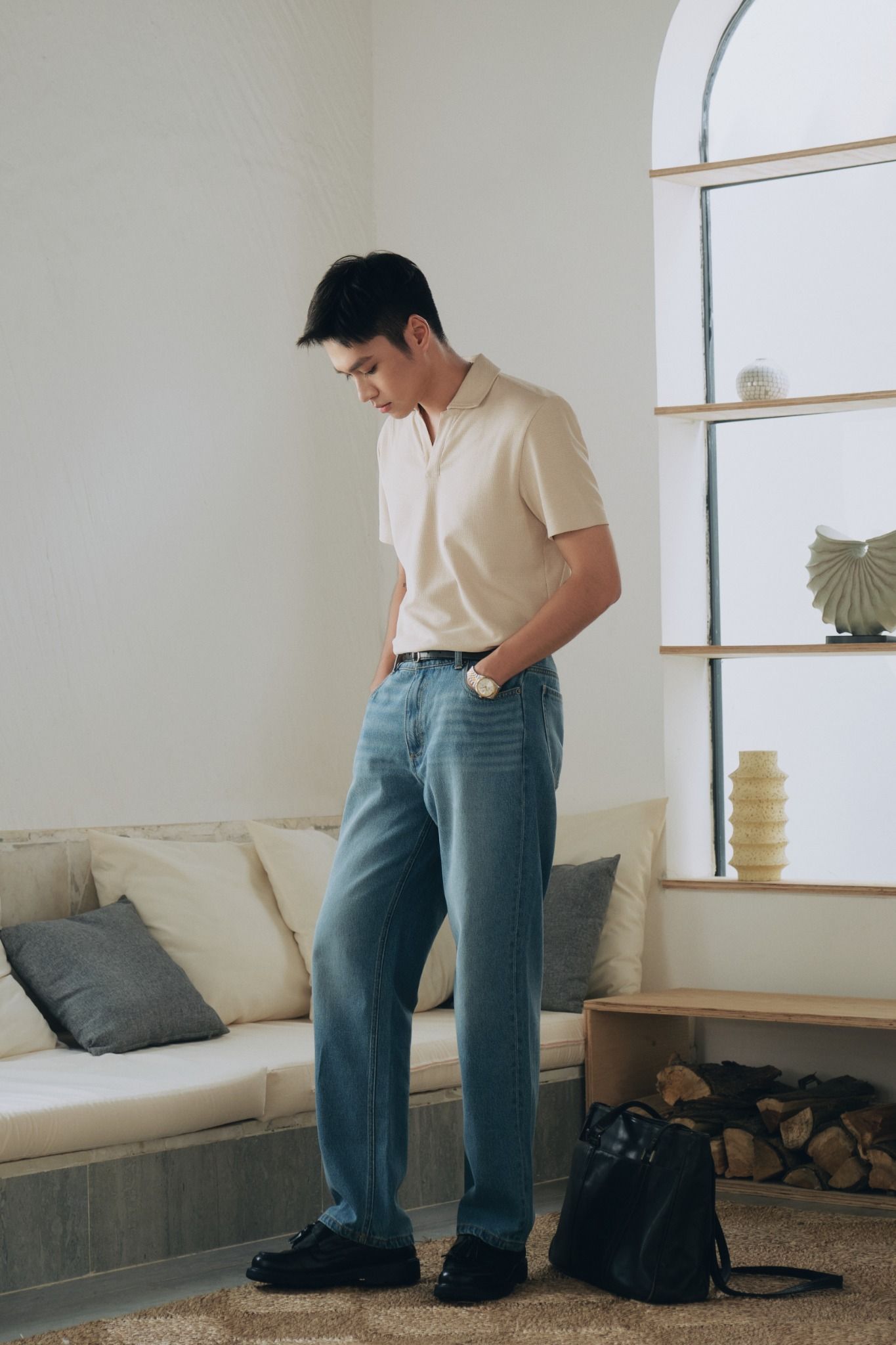 Quần denim nam dáng loose 