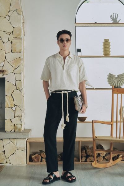  Áo sơ mi nam vải linen nẹp ngực 