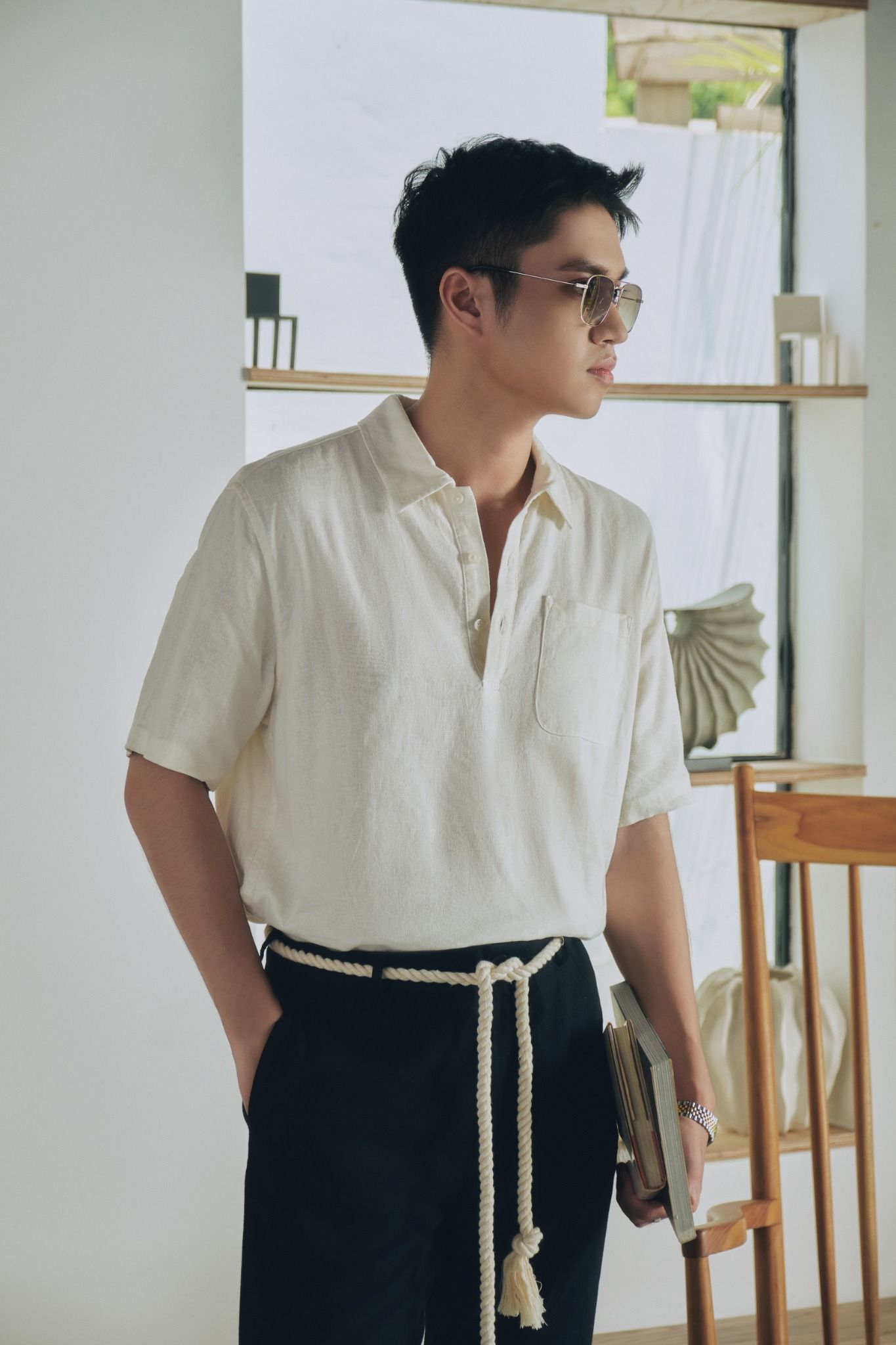  Áo sơ mi nam vải linen nẹp ngực 
