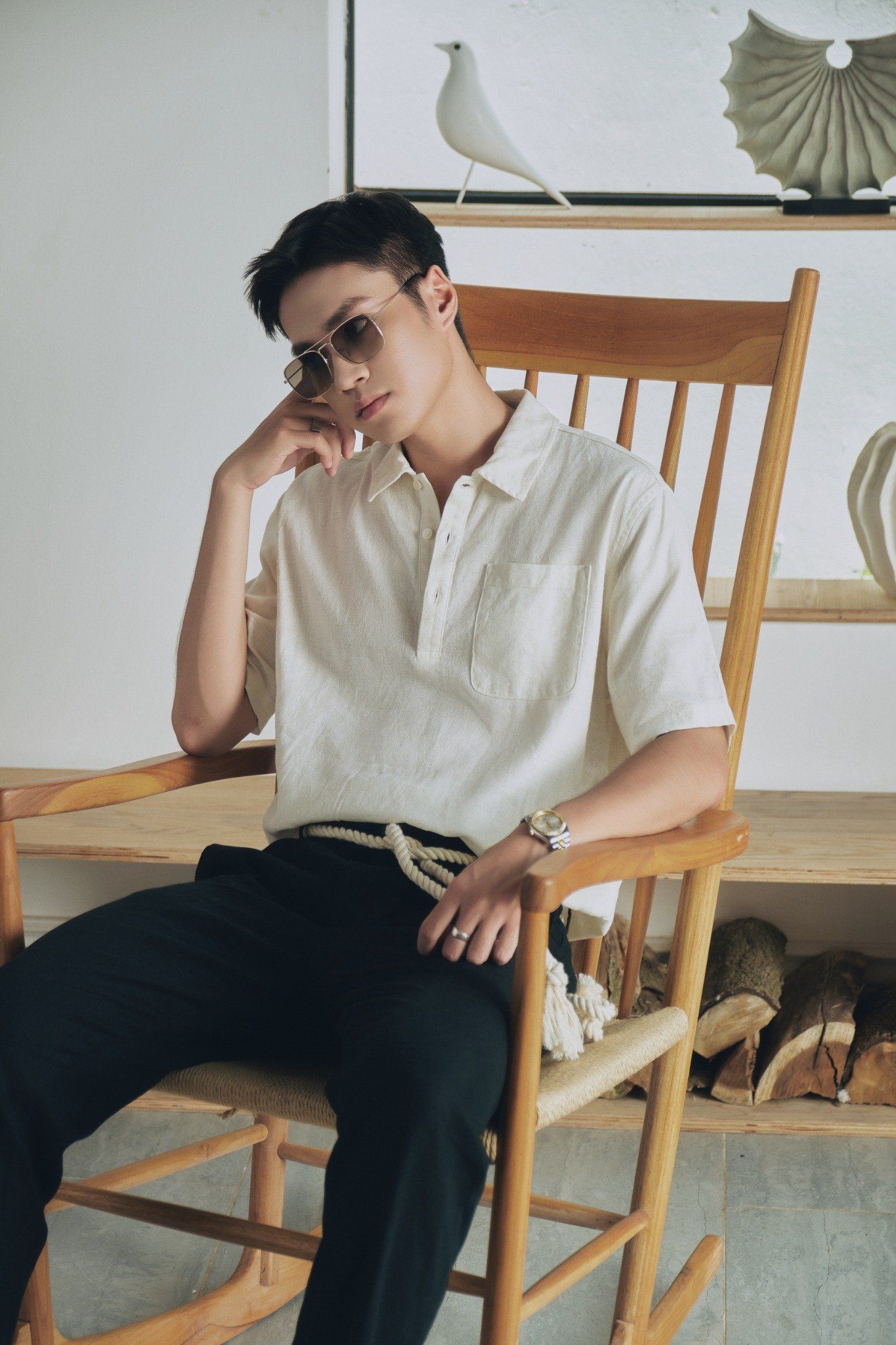  Áo sơ mi nam vải linen nẹp ngực 