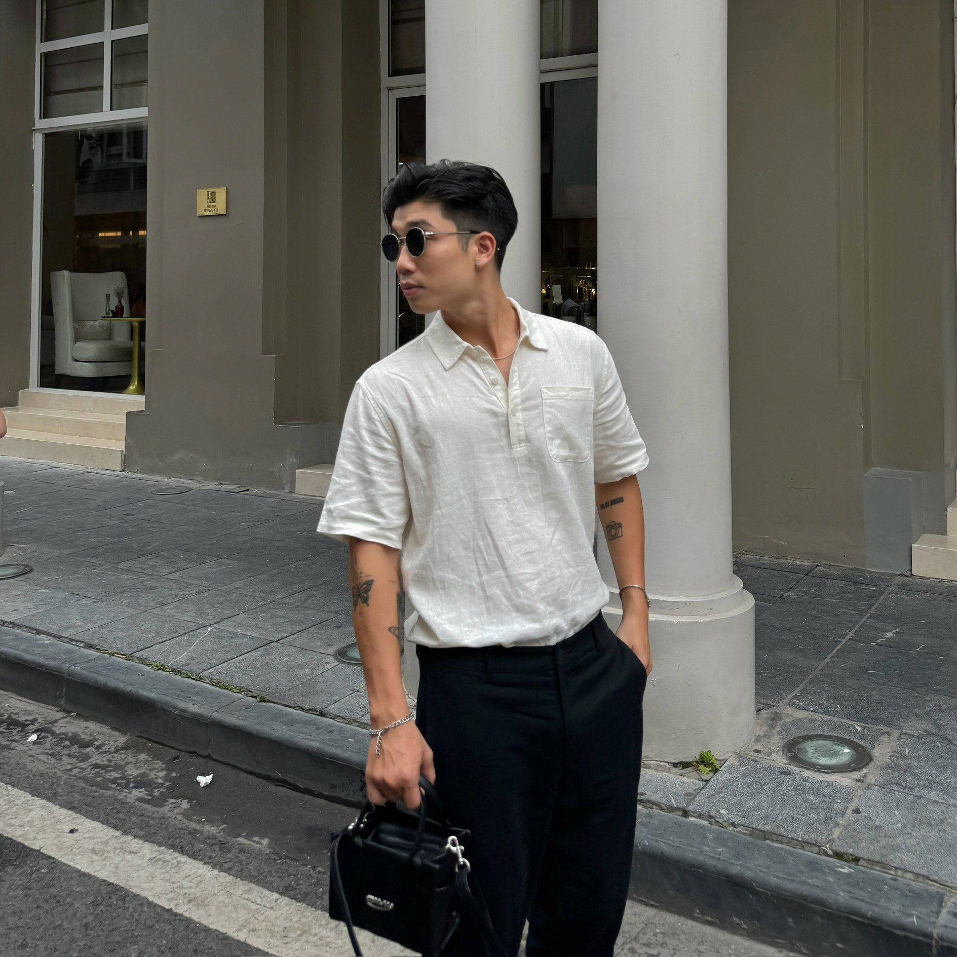  Áo sơ mi nam vải linen nẹp ngực 