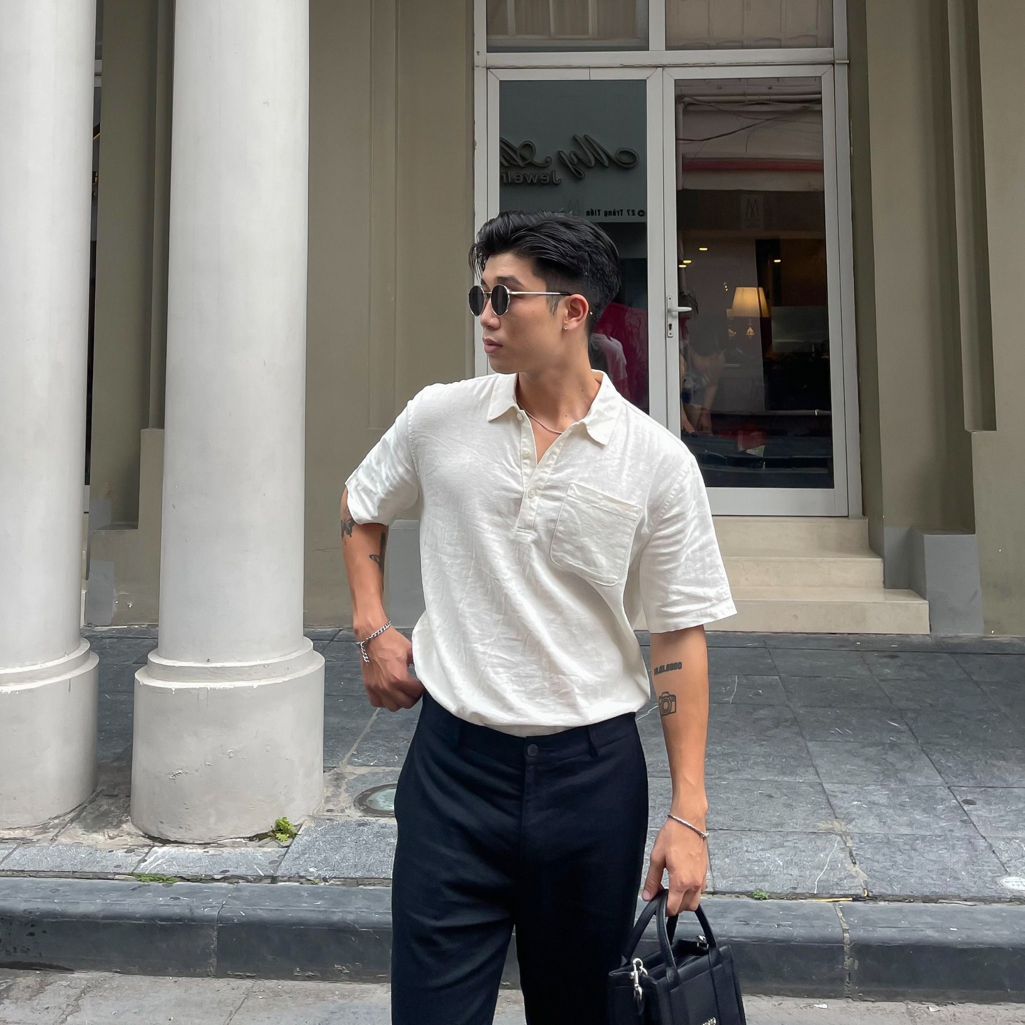  Áo sơ mi nam vải linen nẹp ngực 