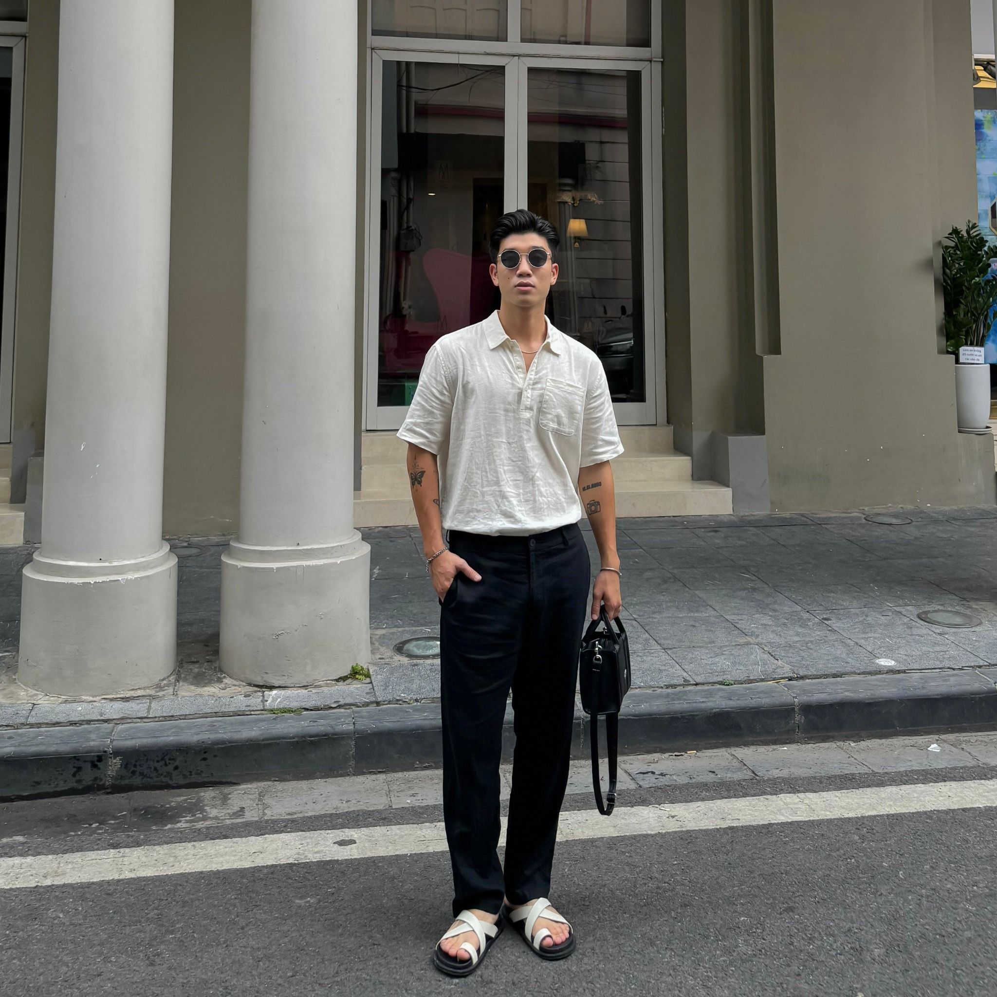  Áo sơ mi nam vải linen nẹp ngực 