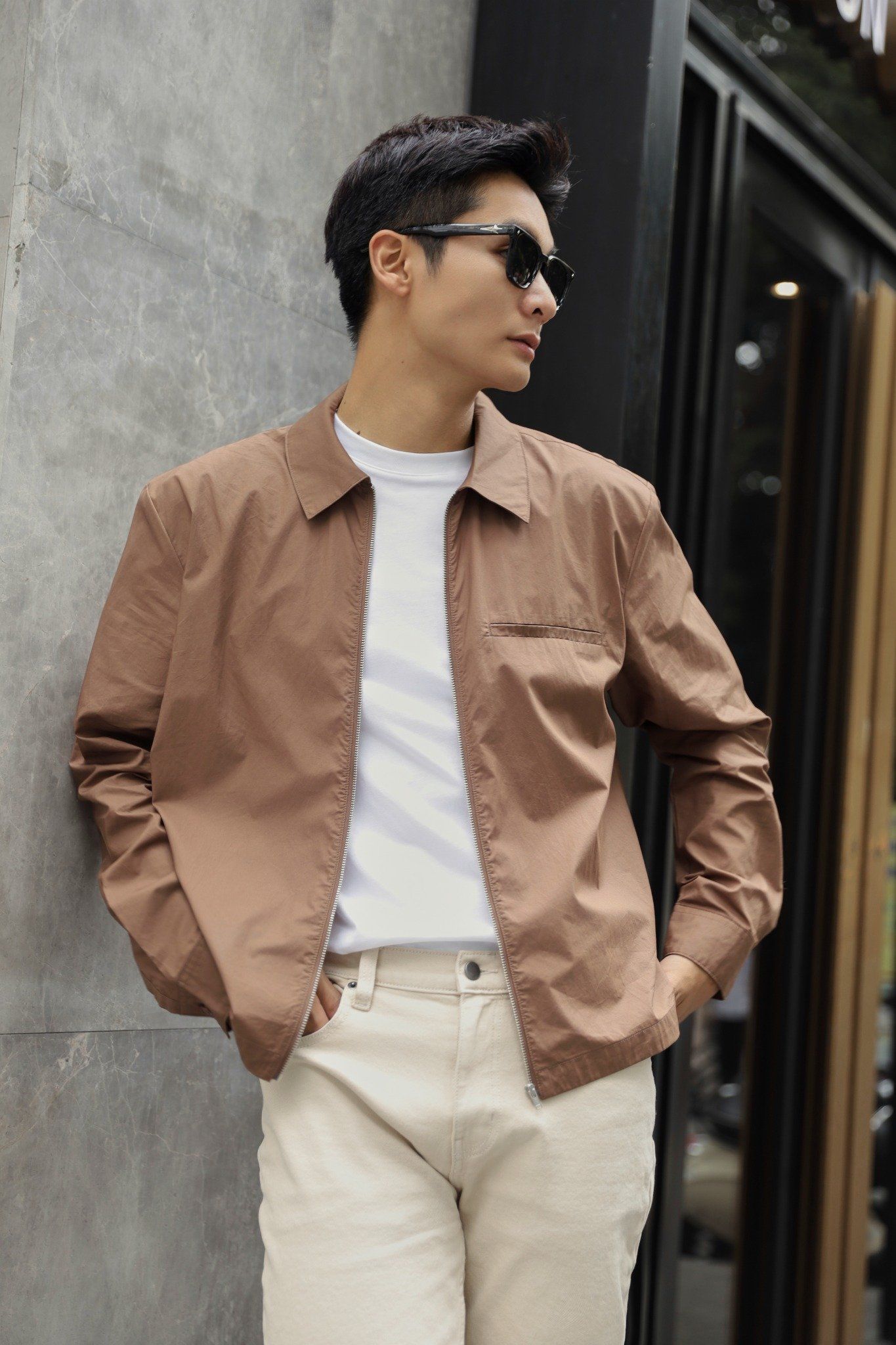  Áo sơ mi nam phối Zip vải Poplin 