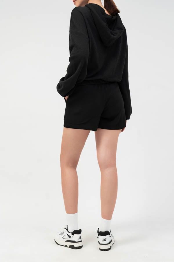  Áo hoodie nữ dáng lửng vải waffle 