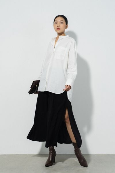  Chân váy xòe dáng dài xẻ gấu 