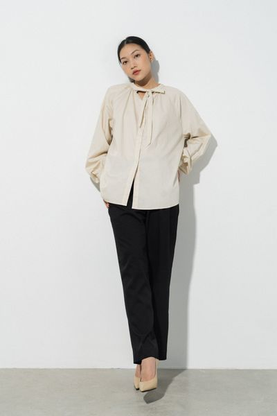  Áo sơ mi nữ tay bồng cổ đứng buộc dây 