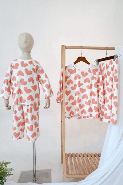  Bộ quần áo Unisex trẻ em vải rib dáng lửng có bo cổ 