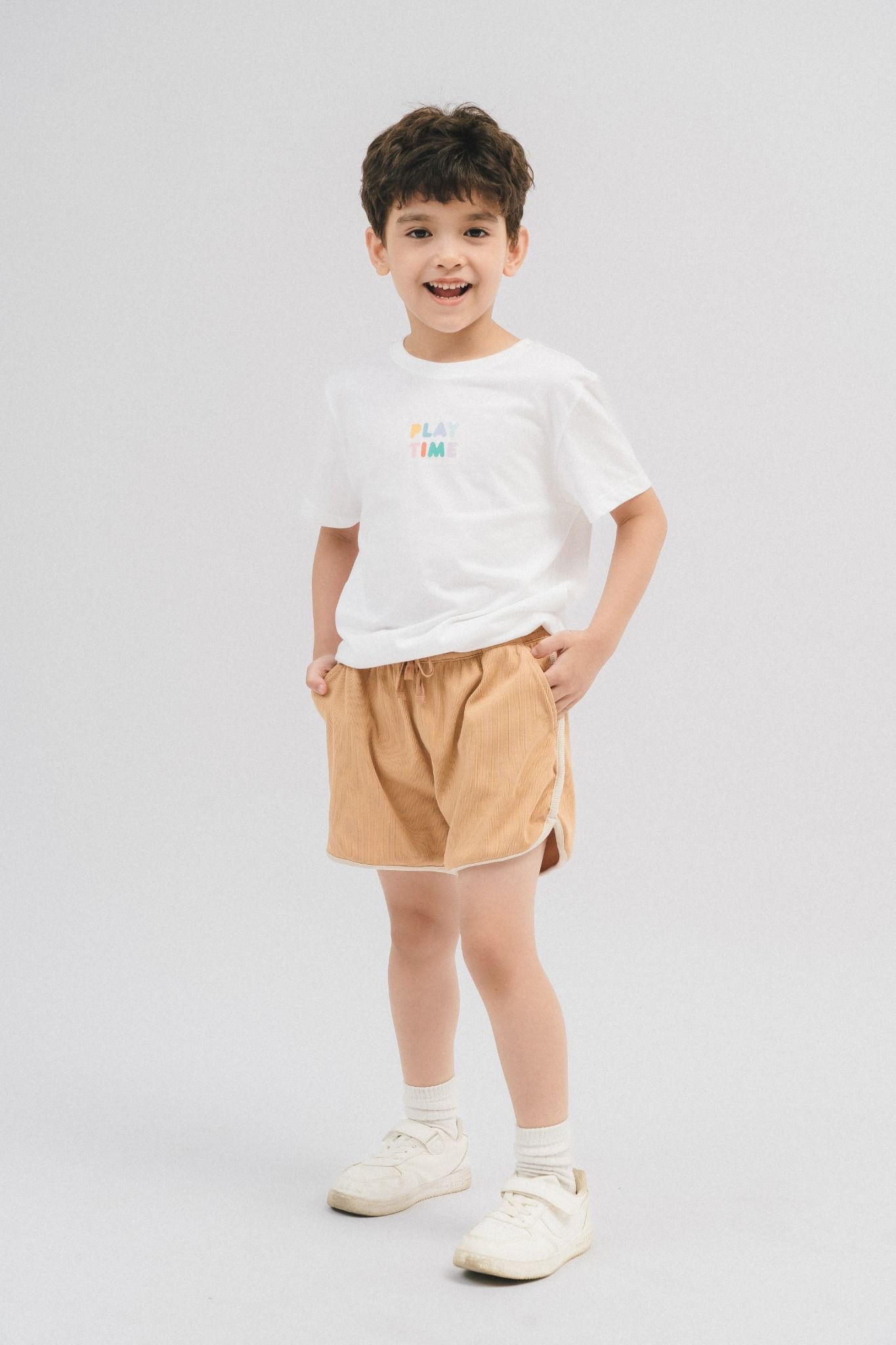  Quần short trẻ em phối màu bo viền vải rib 