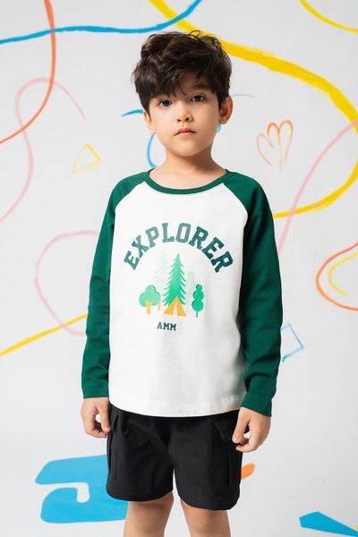  Áo phông tay raglan unisex trẻ em in hình chủ đề thiên nhiên 