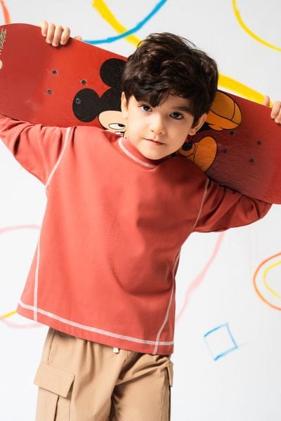  Áo phông dài tay unisex trẻ em chần chỉ nổi 