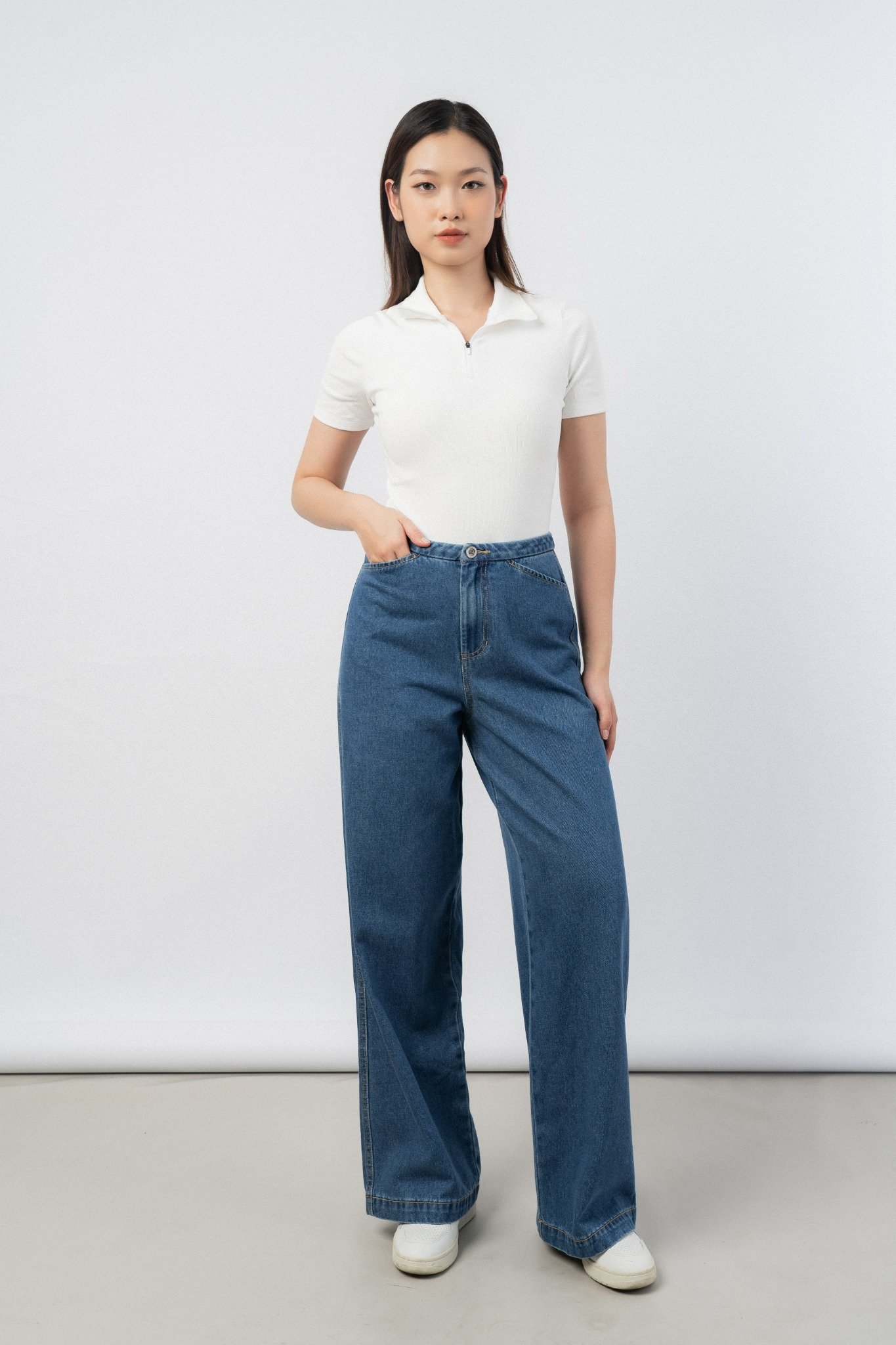 Áo bodysuit nữ cổ kéo khóa vải rib – ammofficial