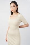  Váy cổ vuông vải rib 