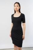  Váy cổ vuông vải rib 