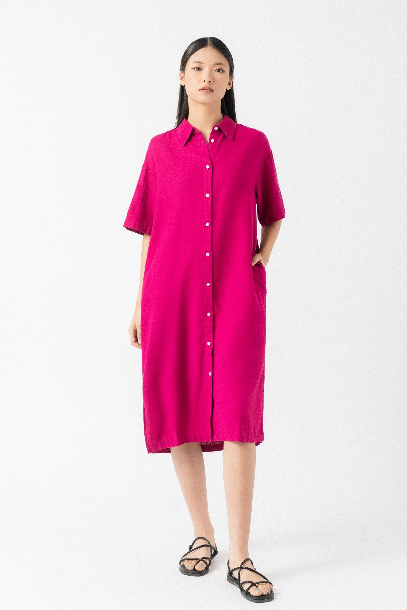  Đầm sơ mi vải linen 