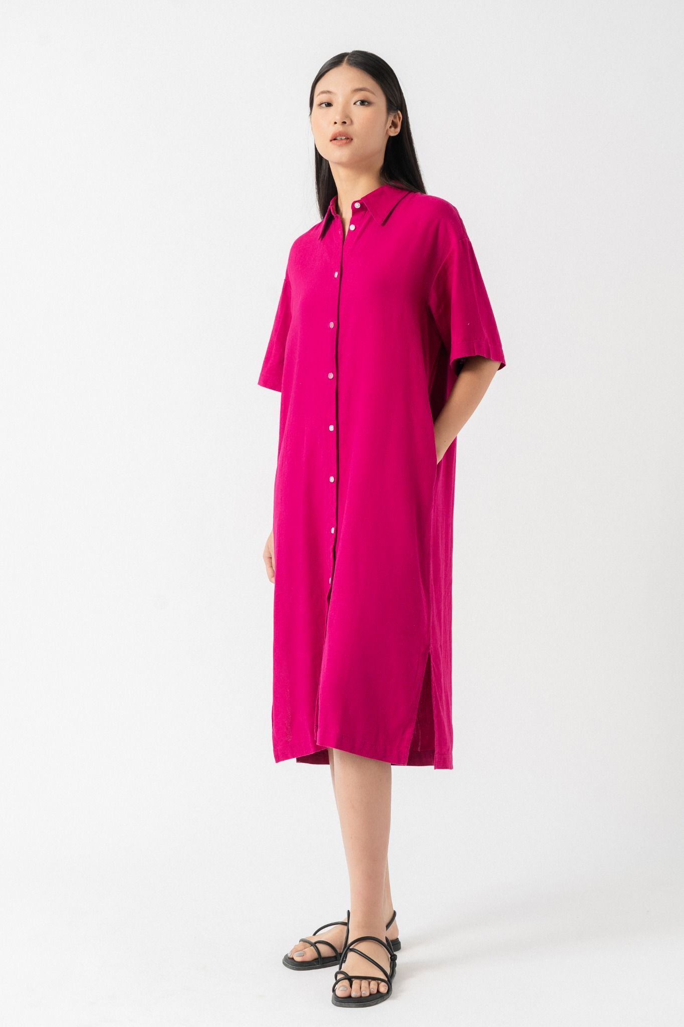  Đầm sơ mi vải linen 