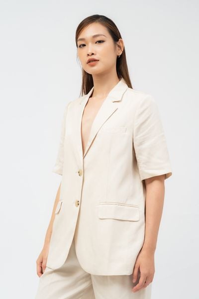  Áo blazer nữ ngắn tay dáng rộng vải tencel 