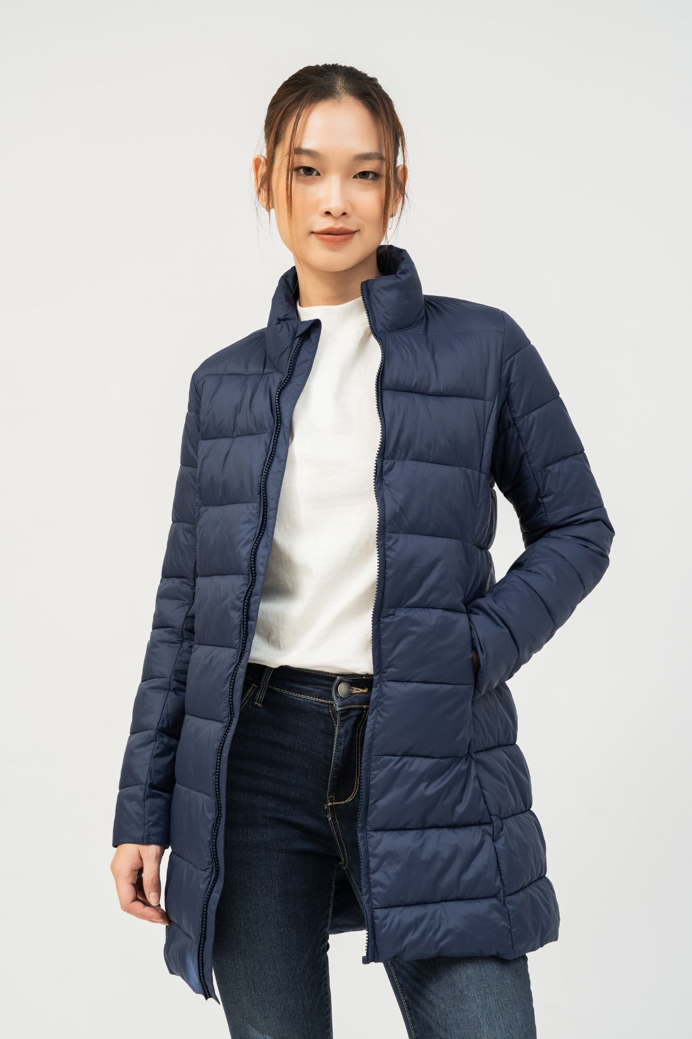  Áo khoác nữ chần bông dáng dài 