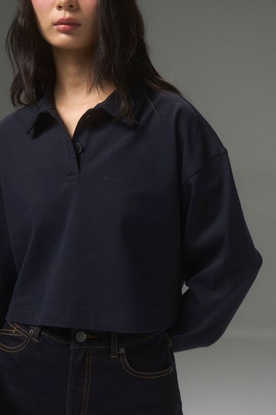  Áo polo nữ dài tay dáng ngắn in họa tiết vải Interlock 