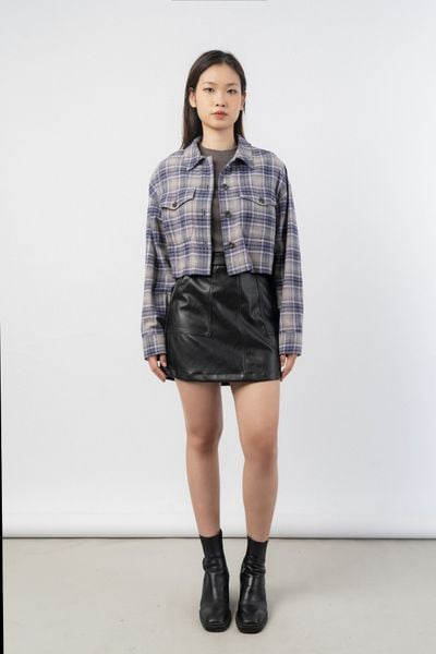  Áo sơ mi nữ flannel kẻ túi ngực 