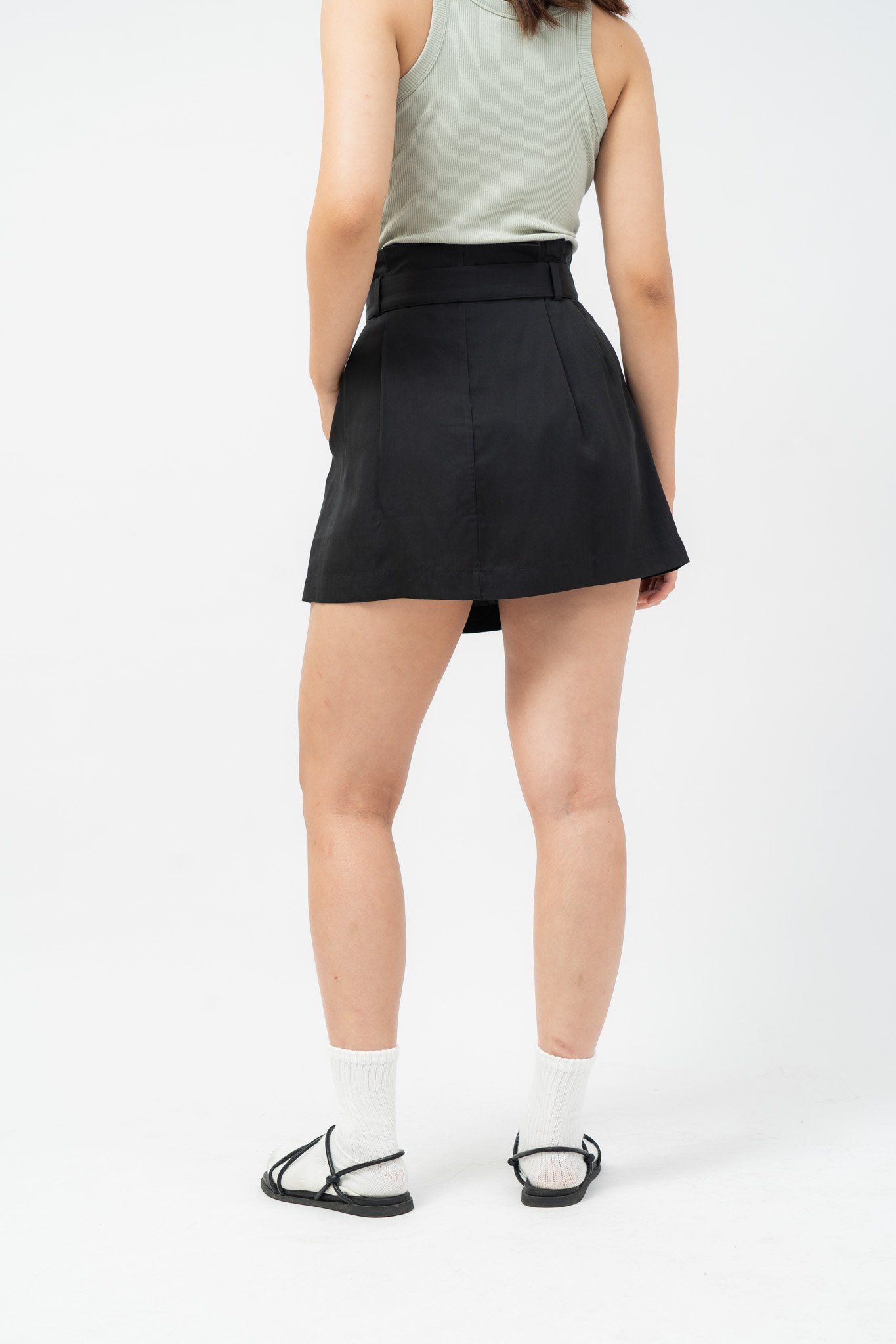  Chân váy cạp xếp nhún kèm dây đai vải tencel 